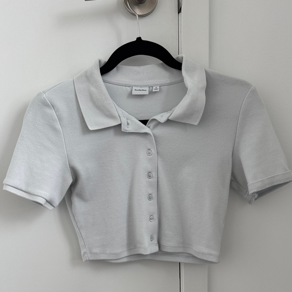 Aritzia Light Blue Cropped Polo Top – Small